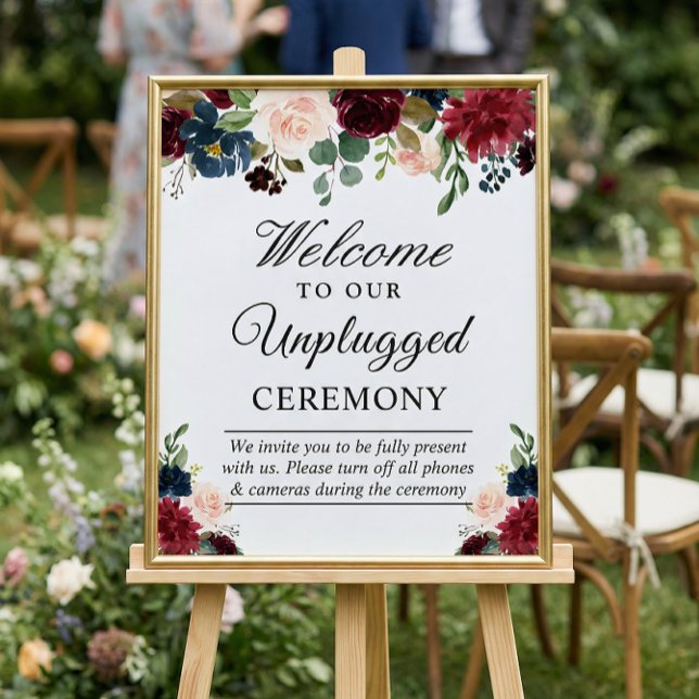 Burgunder Blommig Oplockad Bröllopsceremoni-skylt Poster (Skapare uppladdad)
