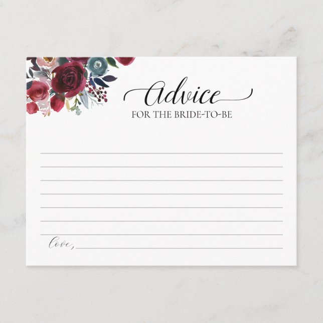Burgunder Blommig Råd För Bruden Som Ska Gifta Sig Tilläggskort (Framsida)