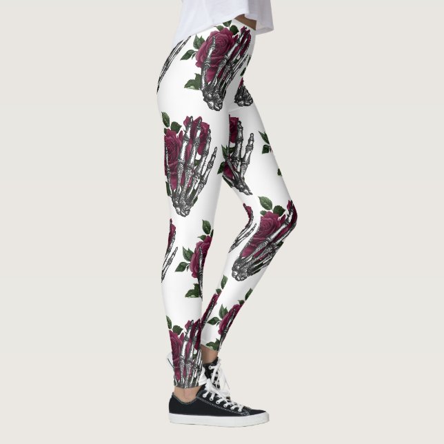Burgunder Blommig Skelett Hand Gotisk Leggings (Höger)