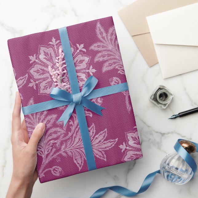 Burgunder Blommig Spets Bröllopsdusch Presentpapper (Gifting)