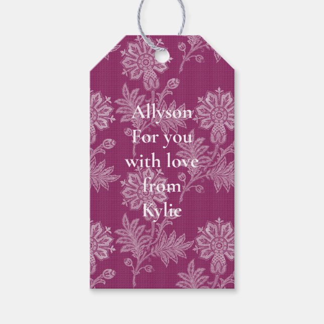 Burgunder Blommig Spets Bröllopsfest Presentetikett (Framsidan)