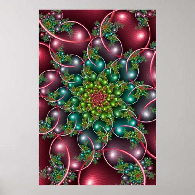 Burgunder Blommig Spiral Poster (Framsidan)
