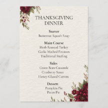 Burgunder Blommig Thanksgiving Middagsmeny