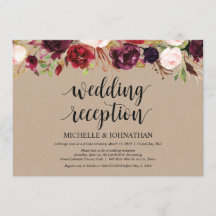 Burgunder Blommig Vigselmottagning Kraft Inbjudnin