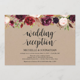 Burgunder Blommig Vigselmottagning Kraft Inbjudnin Inbjudningar
