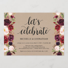 Burgunder Blommig Vigselmottagning Kraft Inbjudnin Inbjudningar