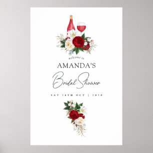Burgunder Blommig Vinträffning Bröllopsfest Välkom Poster