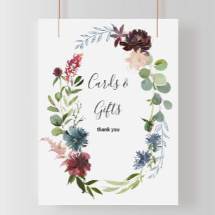 Burgunder Blommiga och Gröna Kort och Present Skyl Poster