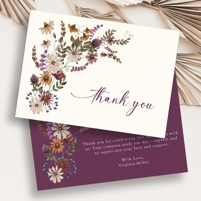 Burgunder Blommiga Tacksamhetskort Tack Kort (Burgundy Floral Thank You Cards
)