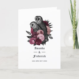 Burgunder Blommiga Ugglor Gotiskt Bröllop Program