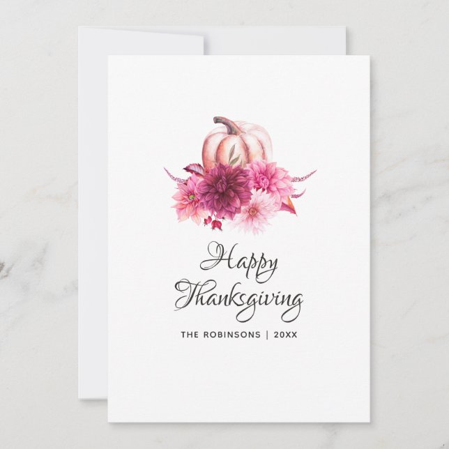 Burgunder & Blush Blommig Thanksgiving Fotokollage Julkort (Framsida)