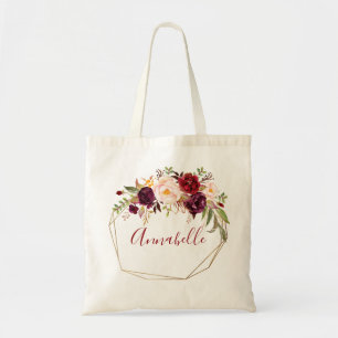 Burgunder & Blush Marsala Blommig & Ram Namn Tygkasse