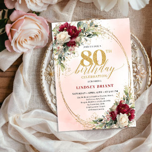 Burgunder Bohemian Chic 80-årsfirande Inbjudningar