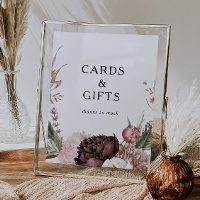 Burgunder Boho Blommig Kort Och Present Skylt