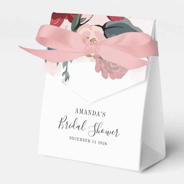 Burgunder Bröllopsdusch Blommig Personlig Presentaskar (Framsidan Sidan)