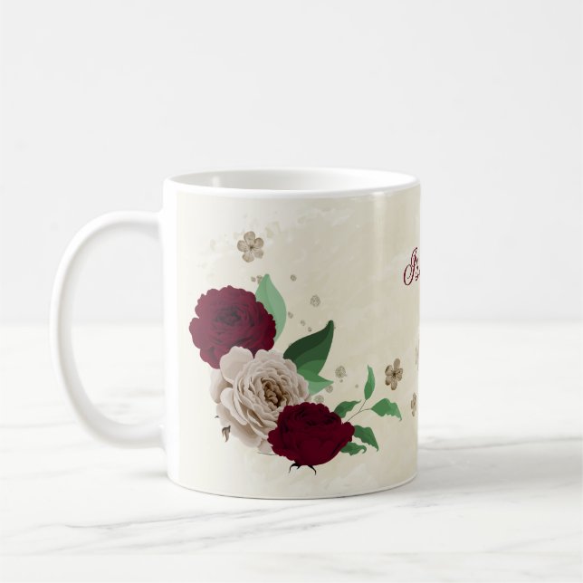 Burgunder champagnejulblommor  kaffemugg (Vänster)