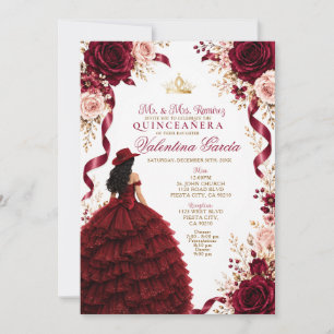 Burgunder Charra Quinceañera Ruffle Klänning Inbjudningar