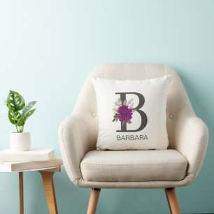 Burgunder Dahlia Blommig Alfabet Bokstav Monogram Kudde