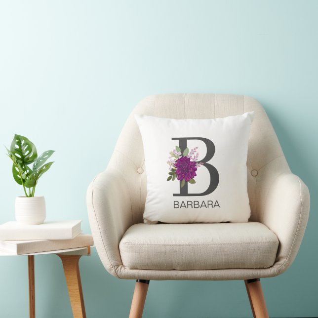 Burgunder Dahlia Blommig Alfabet Bokstav Monogram  Kudde (Stol)