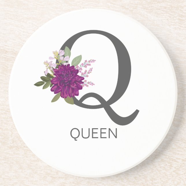 Burgunder Dahlia Blommig Alfabet Bokstav Monogram  Underlägg (Framsidan)