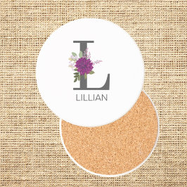 Burgunder Dahlia Blommig Alfabet Bokstav Monogram  Underlägg