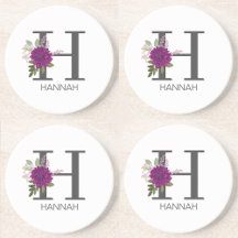 Burgunder Dahlia Blommig Alfabet Bokstav Monogram 