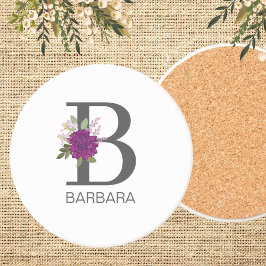 Burgunder Dahlia Blommig Alfabet Bokstav Monogram  Underlägg