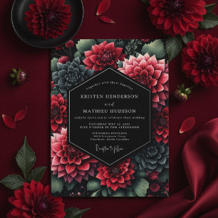Burgunder Dahlia Lyxig Romantisk Bröllop Inbjudningar