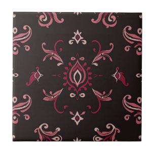 Burgunder Damask Blommig Ornamentmönster Kakelplatta