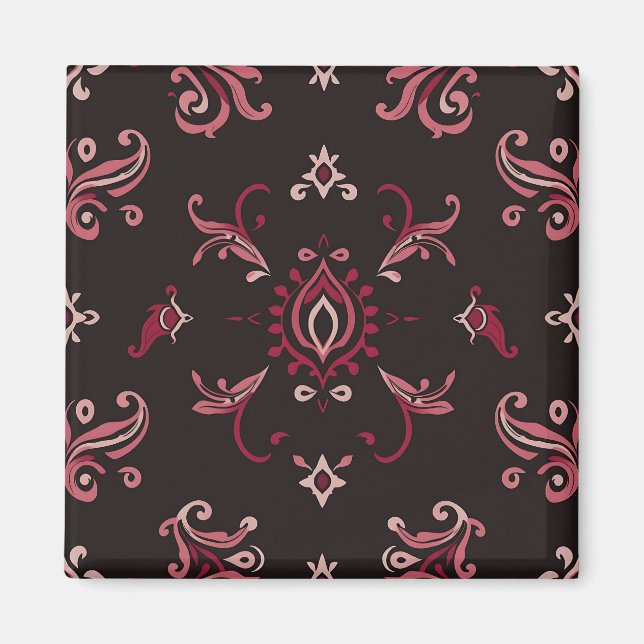 Burgunder Damask Blommig Ornamentmönster Magnet (Framsidan)