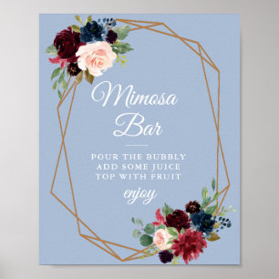 burgunder dammblå bröllopsdusch mimosa bardskylt poster