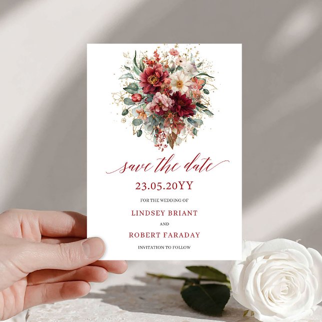 Burgunder Fall Marsala Guld Save The Date Design Spara Datumet (Burgundy Fall Marsala Gold Save The Date Design

)