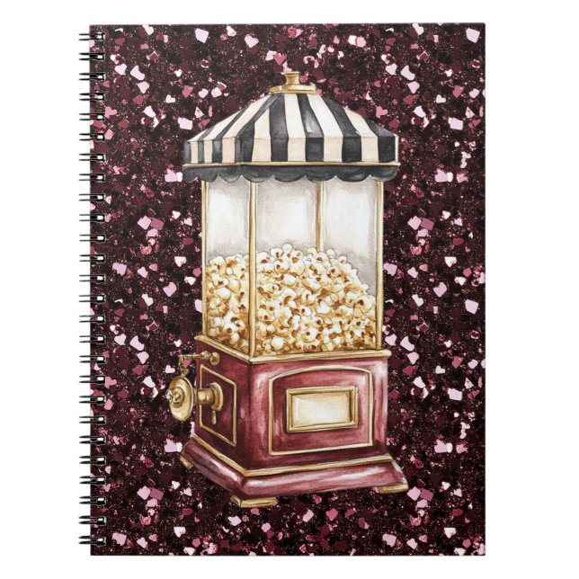 Burgunder Glitter Popcorn Cirkus Anteckningsbok (Framsidan)