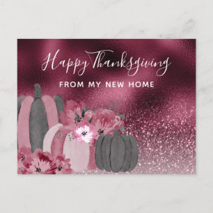 Burgunder glitter Thanksgiving högtid flyttar Meddelande Vykort