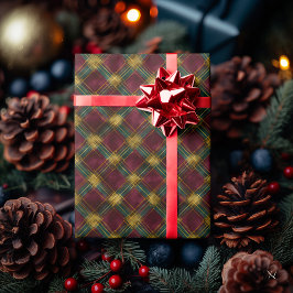 Burgunder, grön och gul Plaid – Festlig Rustik Presentpapper