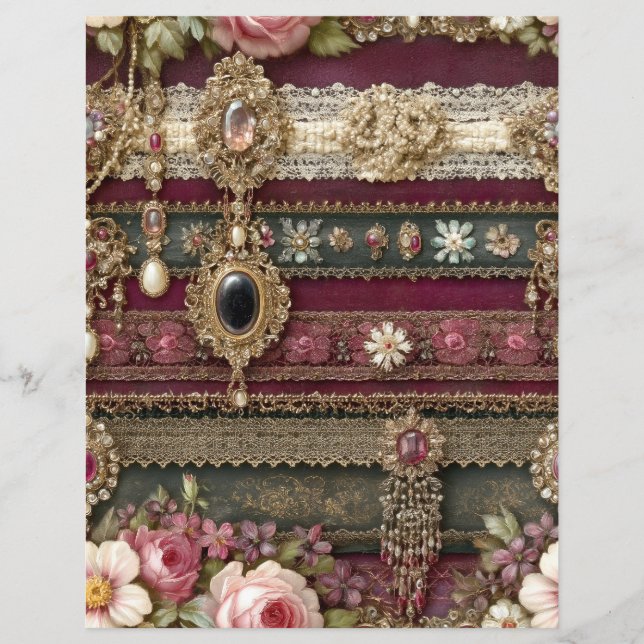 Burgunder Grön Rand Junk Journal Scrapbook Papper (Framsida)