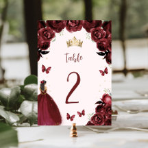 Burgunder Guld Blommig Princess Quinceañera