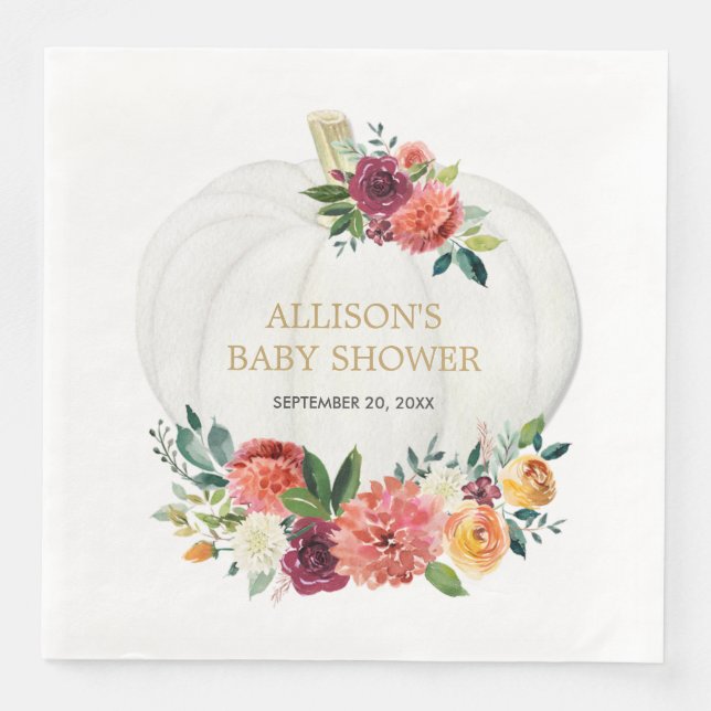 Burgunder guld blommiga vita pumpor pappersservett (Framsida)