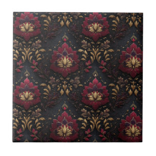 Burgunder Guld Damask Elegans Kakelplatta