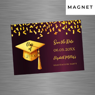 Burgunder guld Examenkalas Save the Date-kort Magnetisk Inbjudningskort
