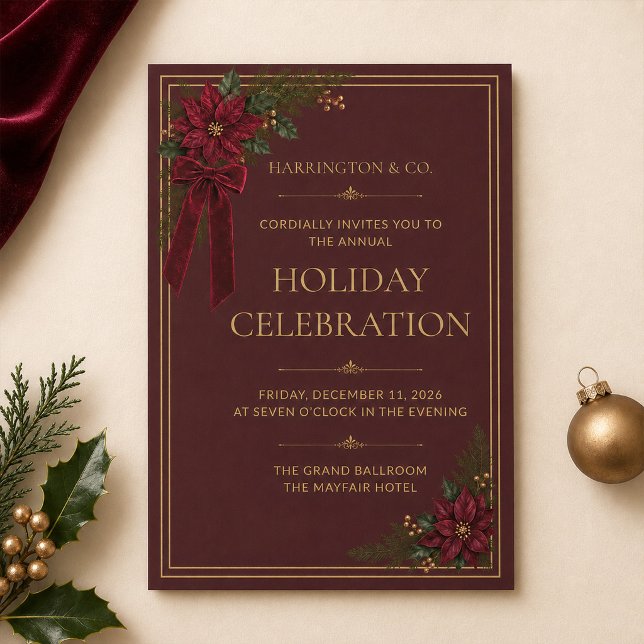 Burgunder Guld Företagsjubileum Inbjudan (Burgundy Gold Corporate Holiday Party Invitation)