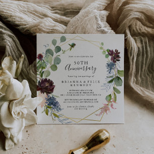 Burgunder Guld Geometrisk 50-års bröllopsjubileum Inbjudningar