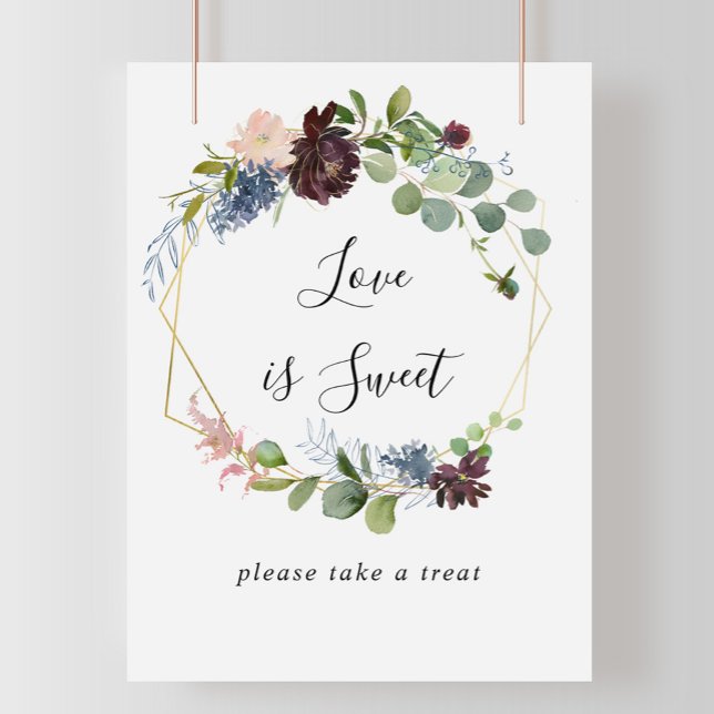 Burgunder Guld Geometrisk Kärlek är Sött Tecken Poster (Skapare uppladdad)