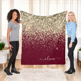 Burgunder Guld Glitter Girlig Monogram Glam Fleecefilt