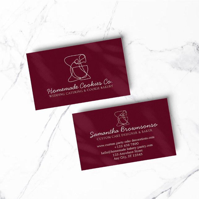 Burgunder Hemlagad Mat Bageri Kokare Visitkort (BAKERY PASTRY CHEF COOK CAKE event planner business)