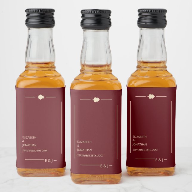 Burgunder höstbröllop spritflaskor etikett (Flaskor)