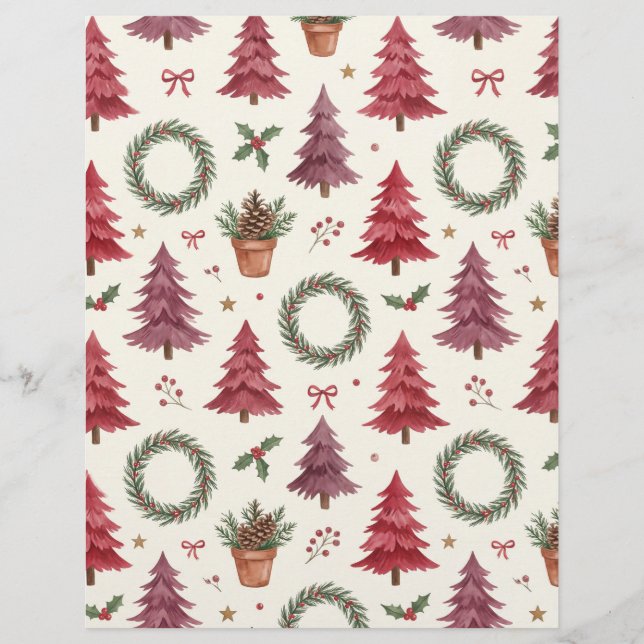 Burgunder julgranar & kransar Scrapbookpapper (Framsida)