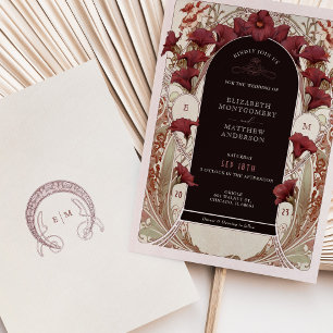 Burgunder kallalilja Bröllop Art Nouveau Mucha Inbjudningar
