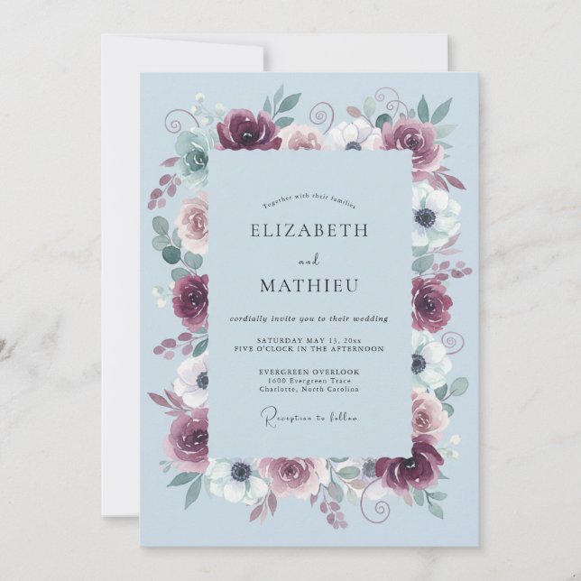 Burgunder Kejsarlig Vinterbröllop Inbjudningar (Framsida)