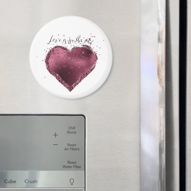 Burgunder Körsbär Glitter Glans Hjärtat Kärlek  Magnet (In Situ (Fridge))